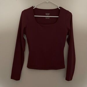 Trendy queen size S burgundy long sleeve square neck crop top.